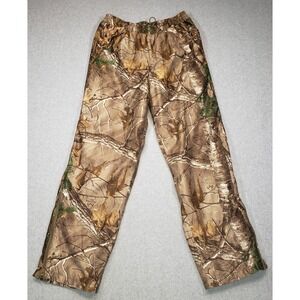 Realtree APX Cam‎ o Pants Mens Green Brown Sz L Elastic Drawstring Waist Zip Leg